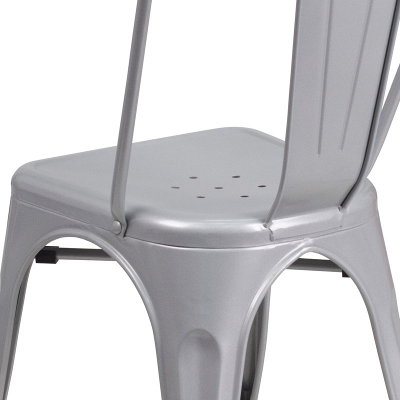Commercial GradeMetal Indoor-Outdoor Stackable Chair, Silver