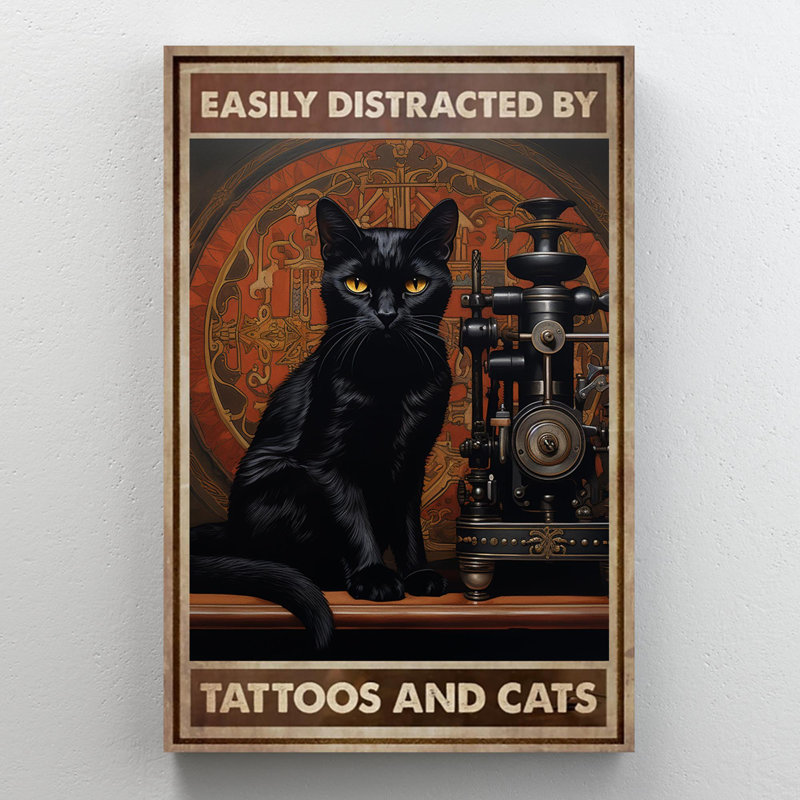 Tattoos And Cats - 1 Piece Rectangle Graphic Art Print On Wrapped Canvas, H 36 po x l 24 po x P 1,25 po