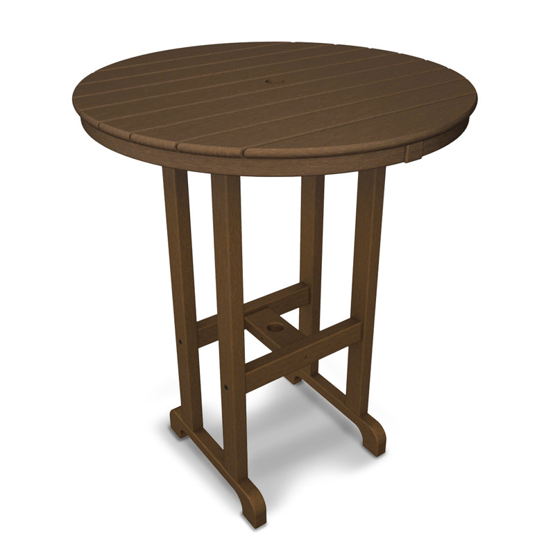POLYWOOD Captain 2 - Person Patio Dining Set with Round Table , Cushions Included, Dark Teak, 36"