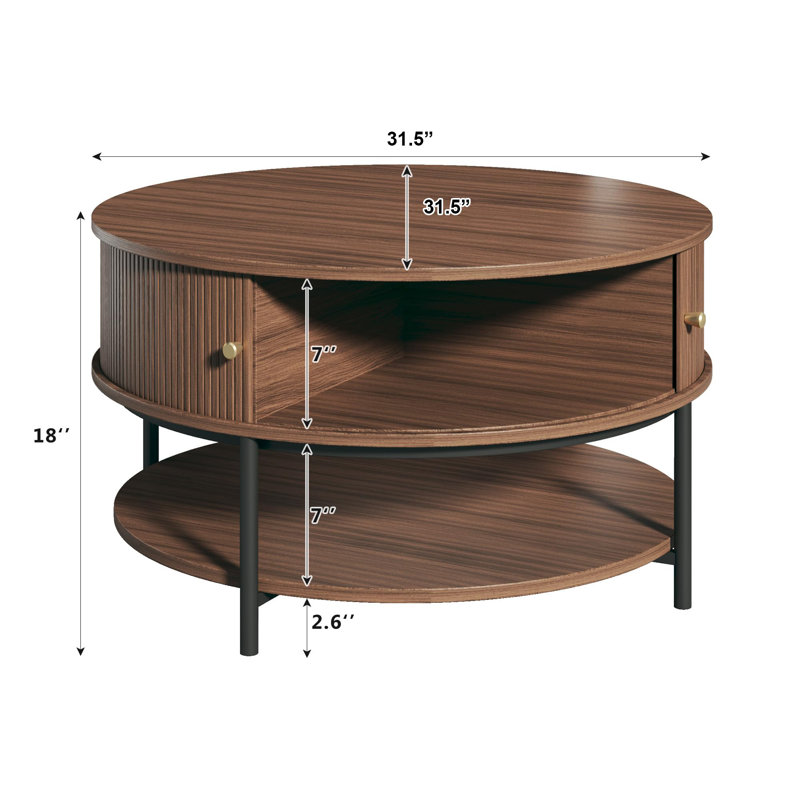 Table basse 31,5 "avec rangement, porte d'armoire coulissante
