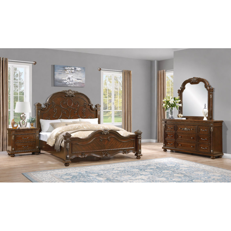 Ensemble de chambre à coucher 4 pièces Isabella, Grand lit, Ensemble de quatre pièces : lit, commode, miroir