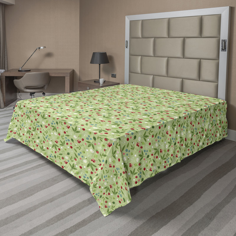 Drap-housse à motif floral Ambesonne, Vert réséda, corail, bleu / floral, Drap plat pour très grand lit californien