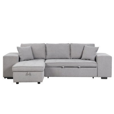 104.5" Pull Out Sleeper Sofa Reversible L-Shape 3 Seat Sectional Couch With Storage Chaise And 2 Stools For Living Room Furniture Set
