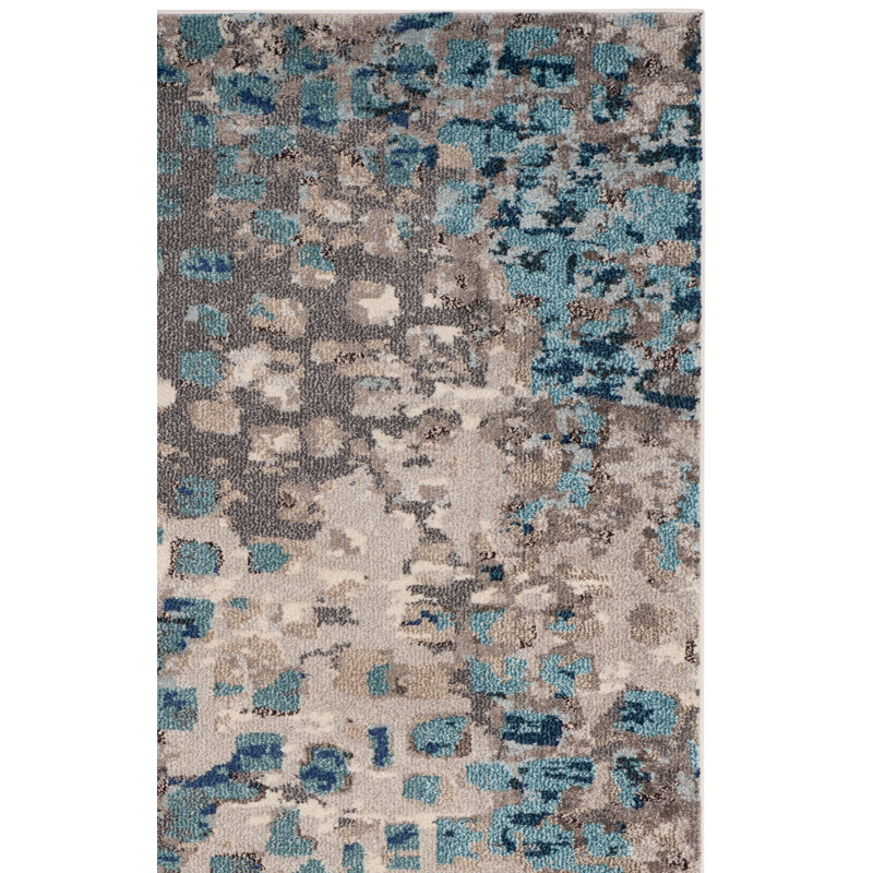 Tapis abstrait Hertzler, Tapis de couloir 2 pi 2 po x 6 pi, Grey/Light Blue