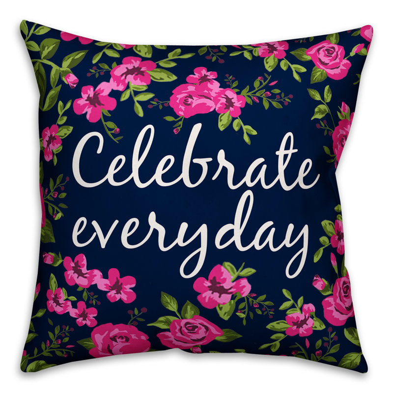 Coussin décoratif floral tilton célébrer quotidiennement, 20 po x 20 po, Bleu marine