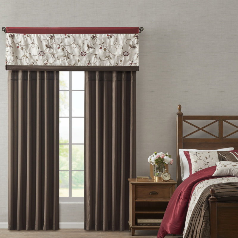 Embroidered Window Valance Red 50X18", Red
