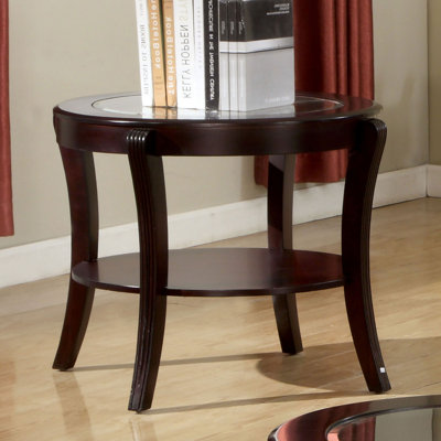 Contemporary Style End Table Espresso Finish Glass On Top Supported With Solid Wood Lower Shelf Open
