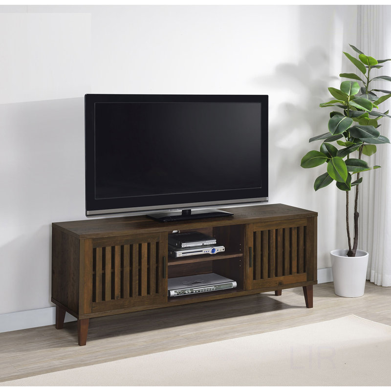 Jenine 2-Door Engineered Wood 60 Inch TV Stand With Slatted Doors And Durable Melamine Finish For Modern Living, TV Stand