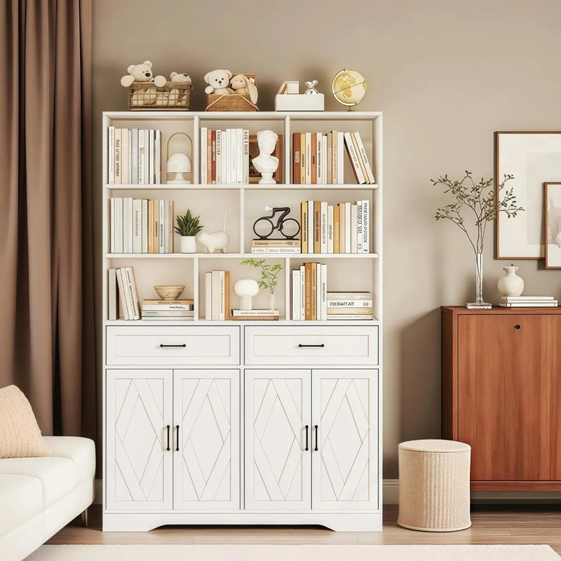 Grande armoire de rangement avec huche, étagère à 8 niveaux et 2 tiroirs, armoire de rangement blanche avec portes, conception anti-basculement, largeur 47,2 po pour la cuisine, la salle à manger et le salon