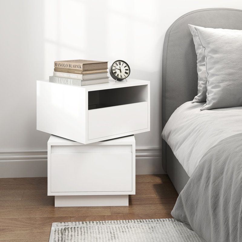 Table de bout rotative et fonctionnelle avec deux tiroirs, idéale pour le chevet et un rangement efficace dans divers espaces