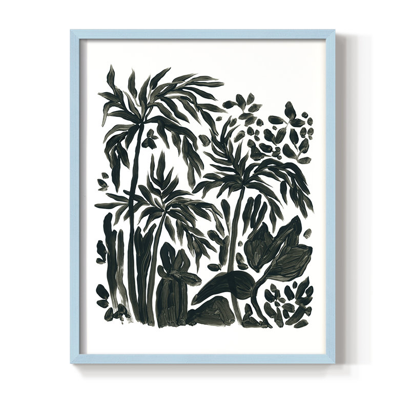 Encre Jungle III, reproduction encadrée - bois massif, Bleu, H 15 po x l 12 po