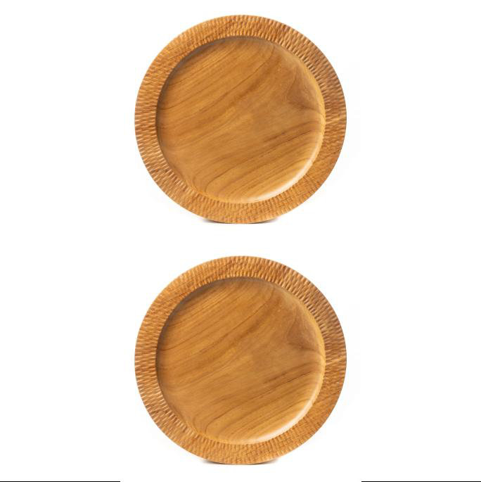 Ensemble de 2 assiettes en bois de teck Hassunzara