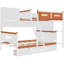 Lit superposé simple au-dessus d'un lit double blanc + orange, armoire, tiroirs et tablettes éclairées à DEL, confort pour les dormeurs de chambre à coucher