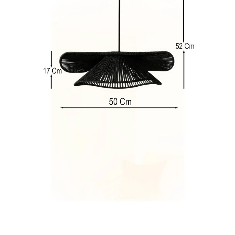 Elegant Adjustable Chandelier, Black Plastic Body, 19.7 x 6.7 inches | Macrame Cap, Height: 7.1 - 20.5 inches | E27 Socket, Max 40W | Perfect for Dining Room & Living Spaces, Stylish & Functional Design
