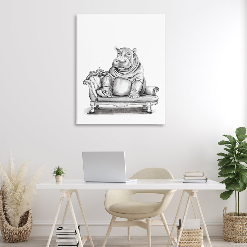 «Hippo Lounging on Chaise», art mural par Rachel Nieman, H 48 po x l 36 po