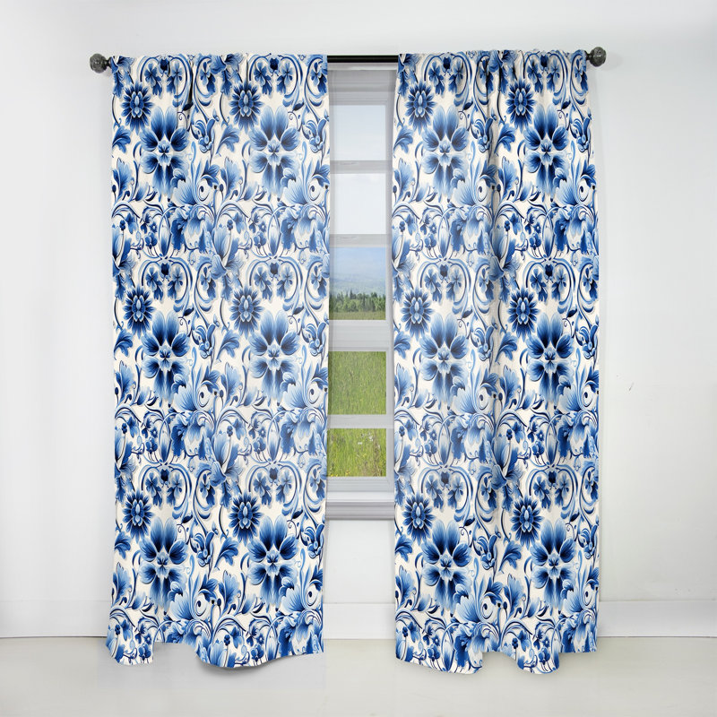 Cobalt Fretwork Ii Victorian Pattern II - Damask Curtain - Velvet Room Darkening - 1 panel, 52" W x 120" L