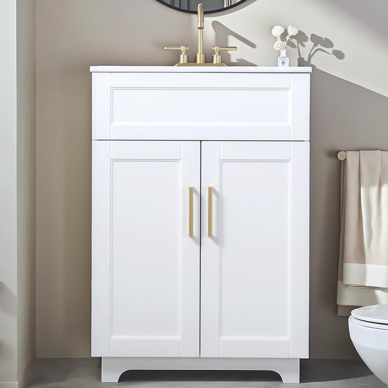 24'' White Modern Freestanding Bathroom Vanity Set