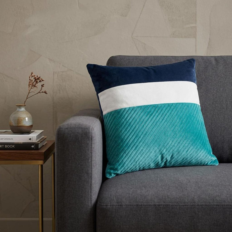 Coussin décoratif en velours rayé bleu marine 12 po x 24 po, Bleu marine / bleu océan