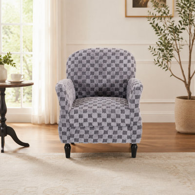 Fauteuil d'appoint rembourré à carreaux en velours côtelé avec pieds en bois massif