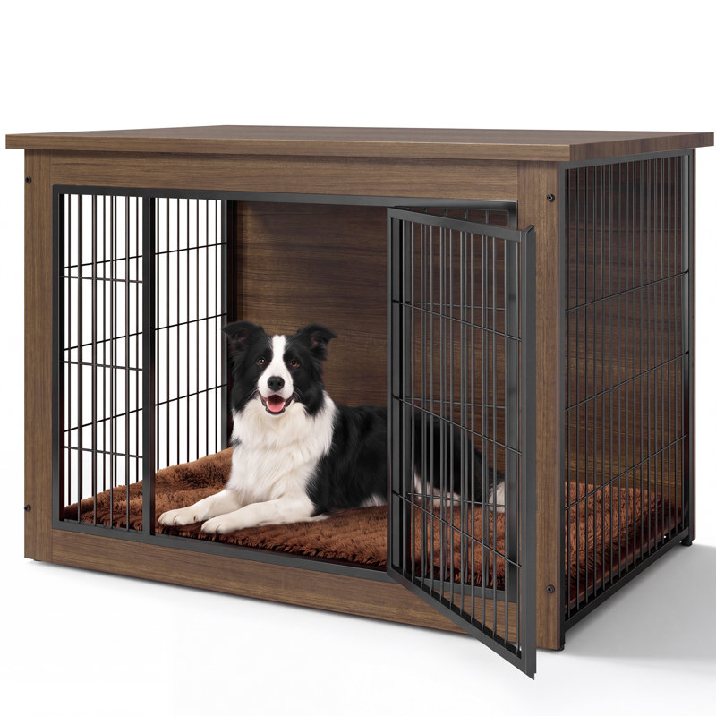 Table de bout avec cage amovible pour chien Gunji Furniture, L (38.7"L x 25.7"W x 26.9"H), Walnut