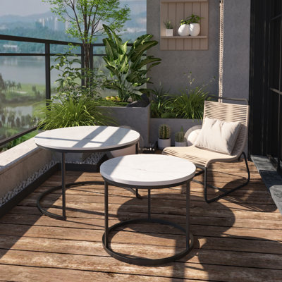 27.6" Nesting Coffee Table for Living Room Bedroom Balcony Yard, Marble Pattern, Metal Frame (Set of 2)