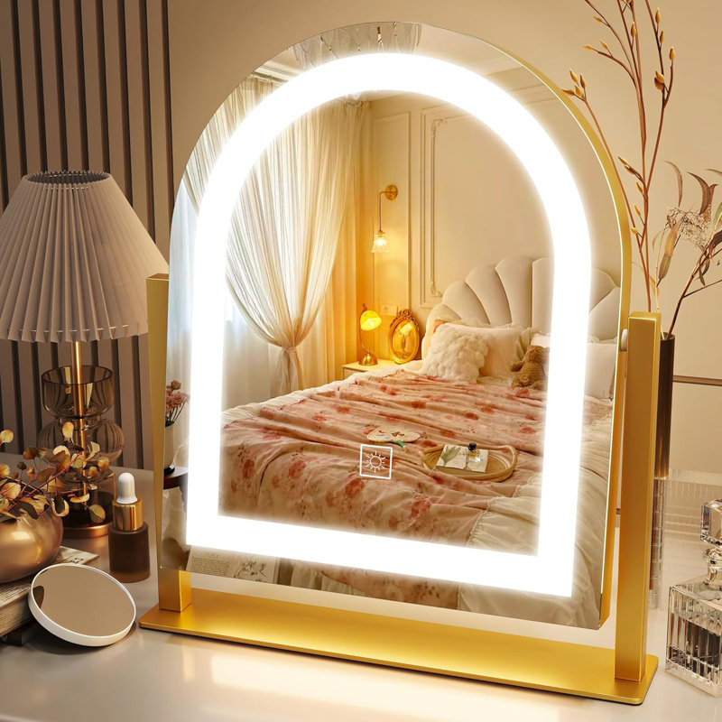 LED Makeup Mirror With 3-Color Dimmable Lighting, High-definition mirror surface,Touch Control, 360° Rotation, Hollywood Vanity Mirror For Tabletop Or Desk