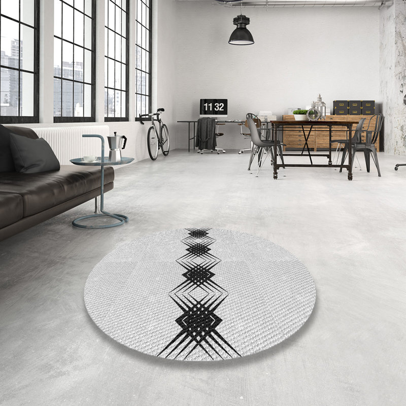 Tapis noir/crème à tisser électrique, Rond 6 pi