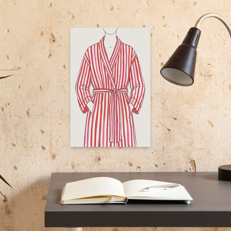 Art mural contemporain abstrait à peignoir rayé rouge et blanc, H 18 po x l 12 po