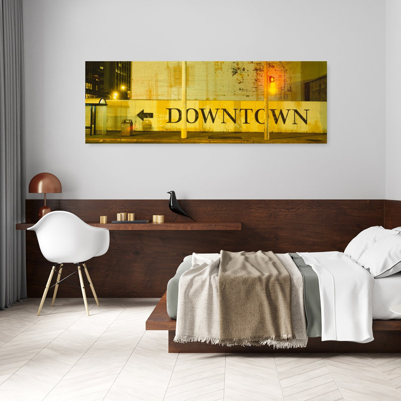 Downtown Sign Printed On A Wall San Francisco California USA 1 Piece Wrapped Canvas Panoramic Wall Art