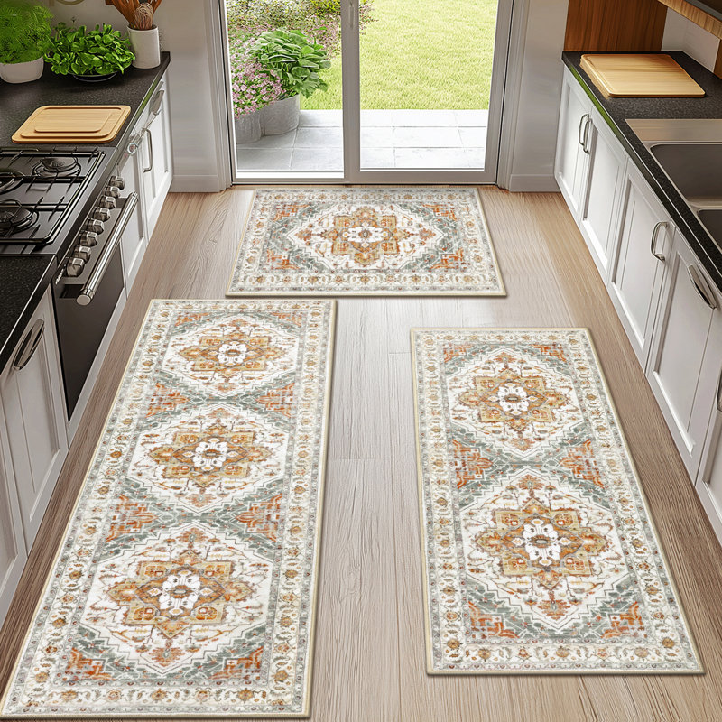 Tapis de cuisine lavable à la machine avec envers antidérapant (ensemble de 3), Orange