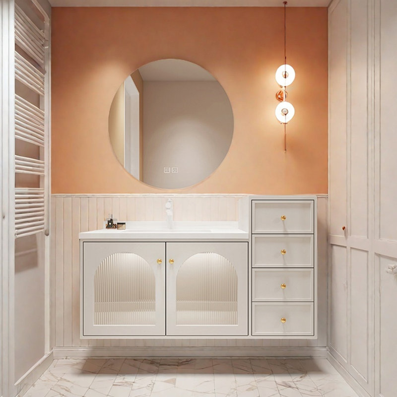 Simple light luxury cream style bathroom cabinet