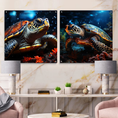«Abstract Swim - Tortue», ensemble de 2 peintures murales en acrylique
