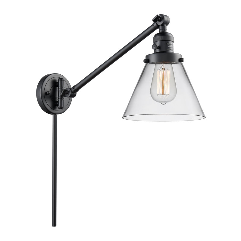 Lampe murale avec bras pivotant 1 lumière Cone, Noir mat, Clair, Ampoule à DEL rétro de 3,5 W