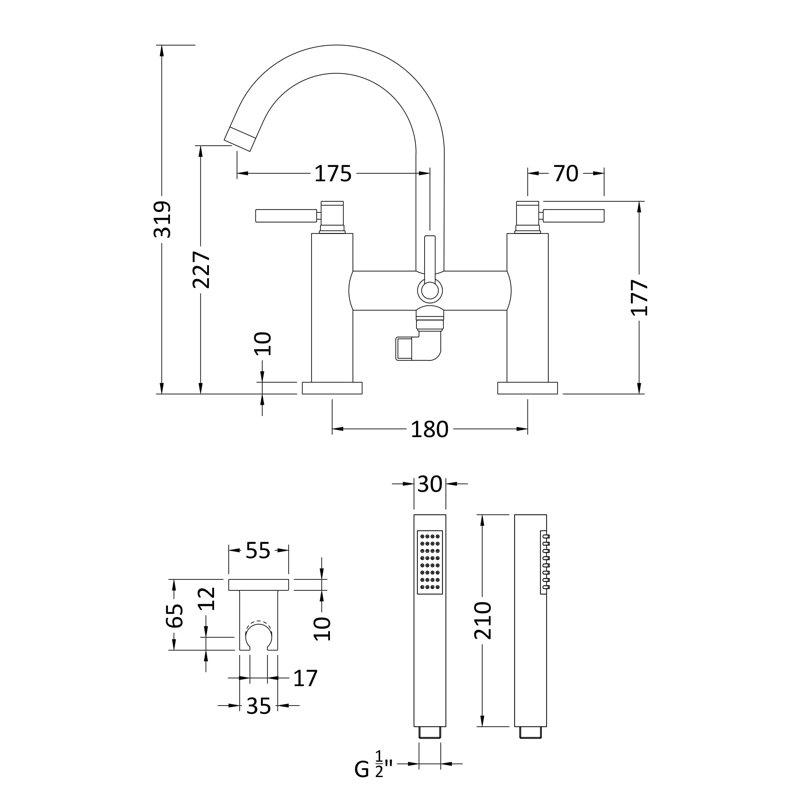 Tec Deck Bath Shower Mixer Bath Filler with Diverter