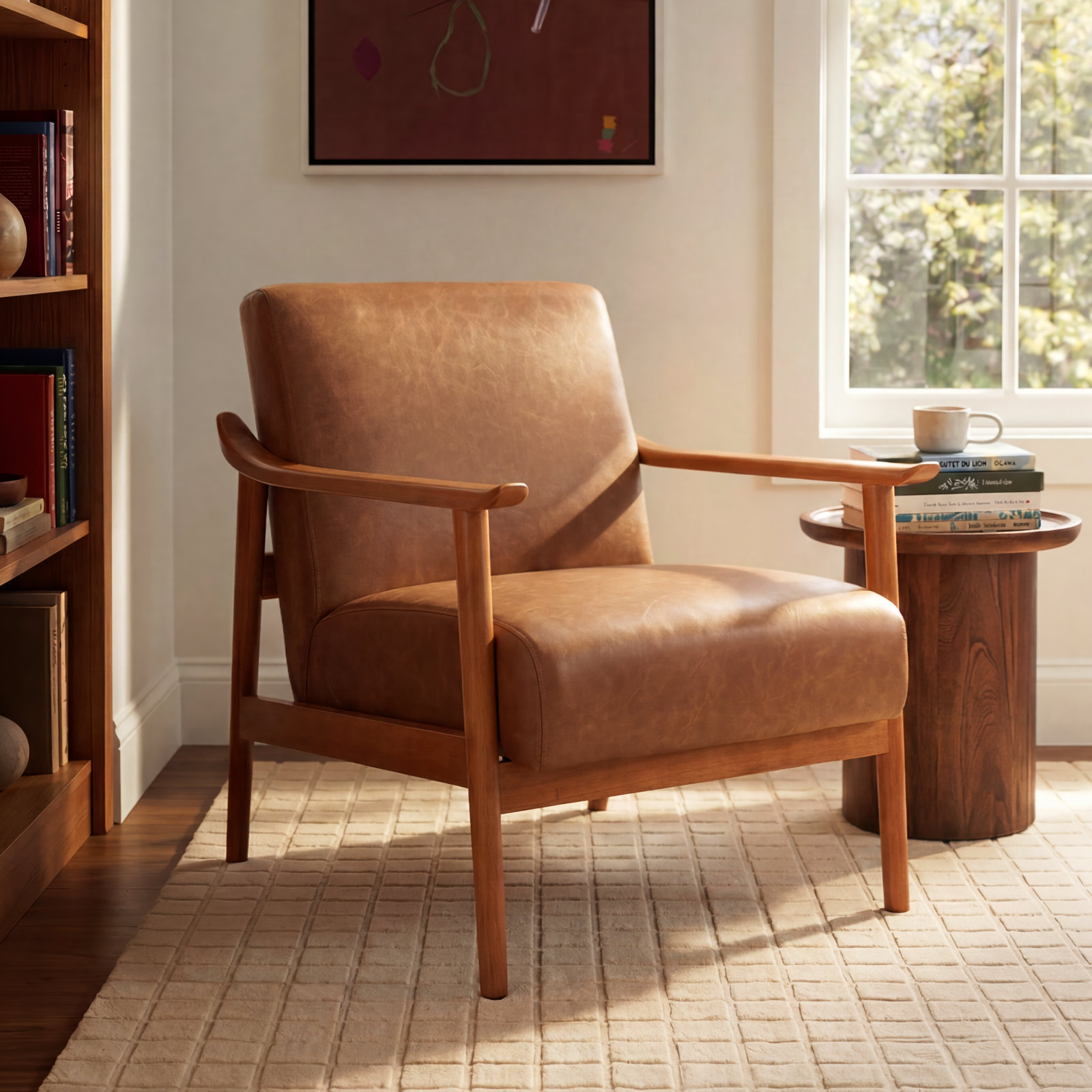 Wythe Mid Century Modern Solid Wood Armchair, Brown