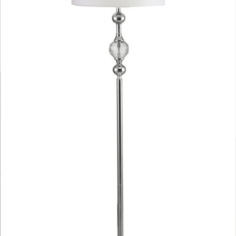 Élégante lampe sur pied en métal de 62,5 pouces de hauteur avec finition chromée et accents de cristal, parfaite pour les intérieurs modernes et luxueux