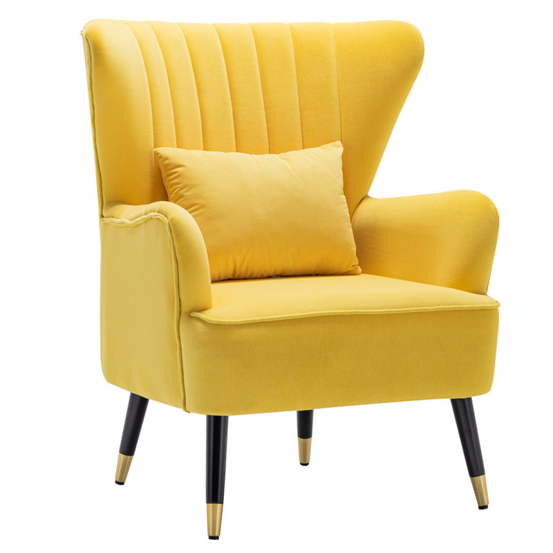 Devon Velvet Wingback Chair, Yellow
