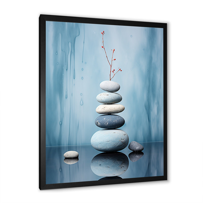 Pierre bleue sérénité minimalisme II, H 32 po x l 24 po x P 1 po, Cadre simple noir