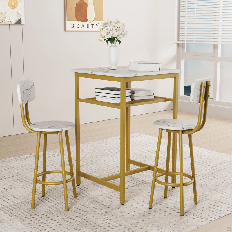 Table de bar, équipée de 2 tabourets de bar, avec dossier et cloison