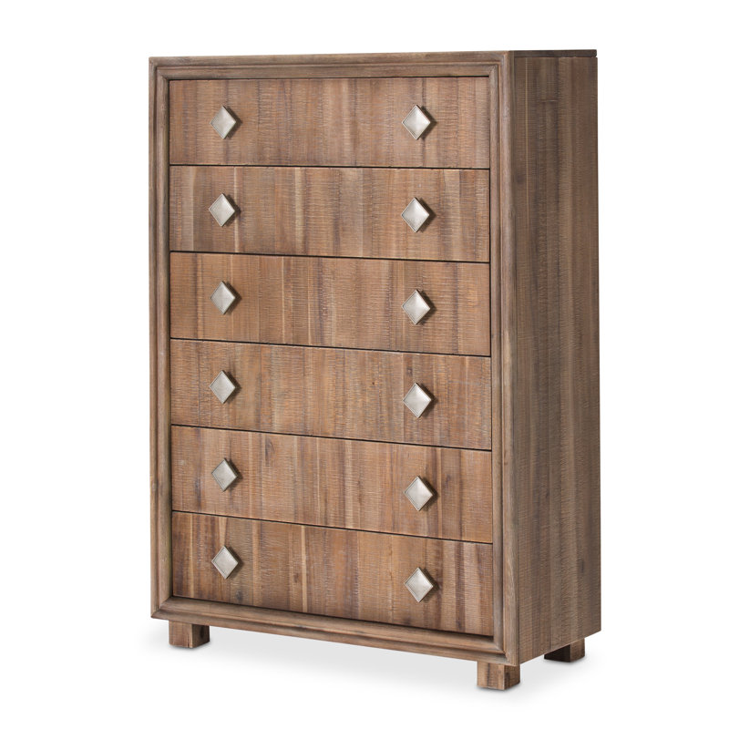 Hudson Ferry 6-Drawer Acacia Wood Chest - Driftwood