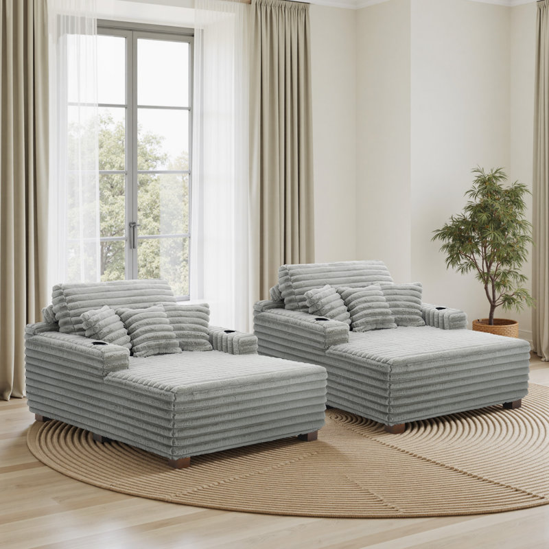 Upholstered Chaise Lounge, Light Grey