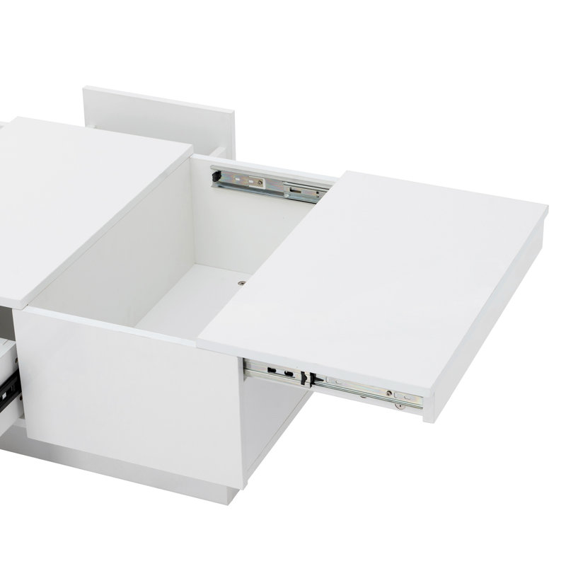 Table basse avec 2 grands compartiments de rangement cachés, table de cocktail extensible avec 2 tiroirs, table centrale ultrabrillante avec plateau coulissant pour le salon, 39,3 po x 21,6 po
