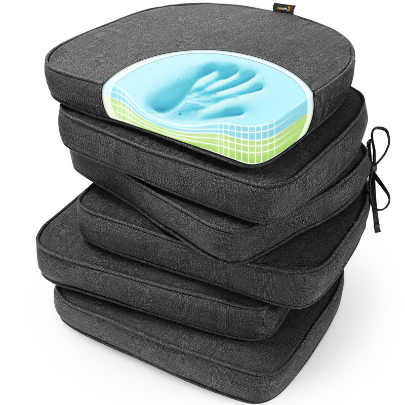 Sunrox Indoor/Outdoor Gel Memory Foam Chair Cushions 17"x16" with Ties, Midnight