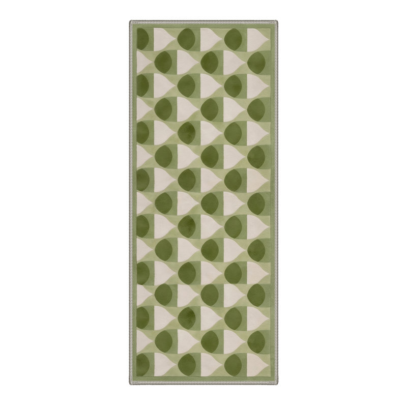 Abdellah Geometric Machine Washable Green / Beige Indoor Area Rug with Non-Slip Backing, Runner 2' x 7'