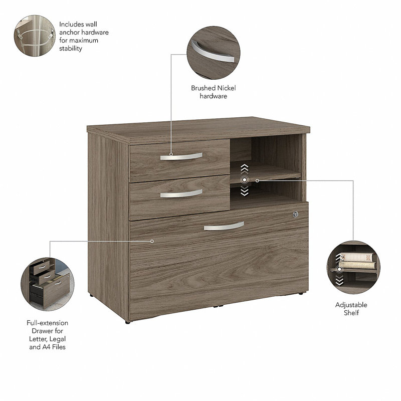 Kaydrie 30'' Wide 3 -Drawer File Cabinet, Modern Hickory