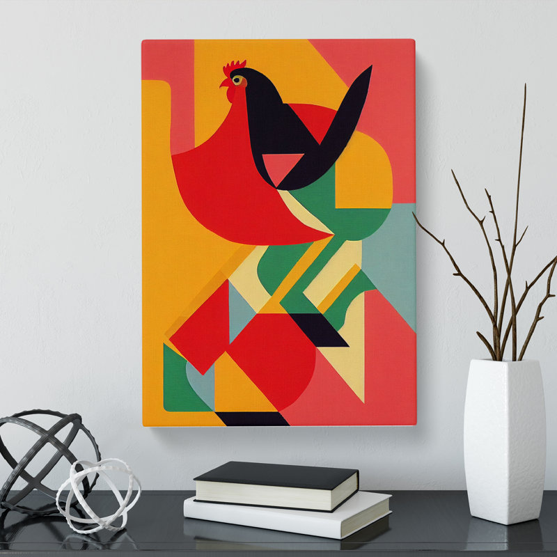 Chicken Geometric - Wrapped Canvas, 60cm H x 40cm W x 3cm D
