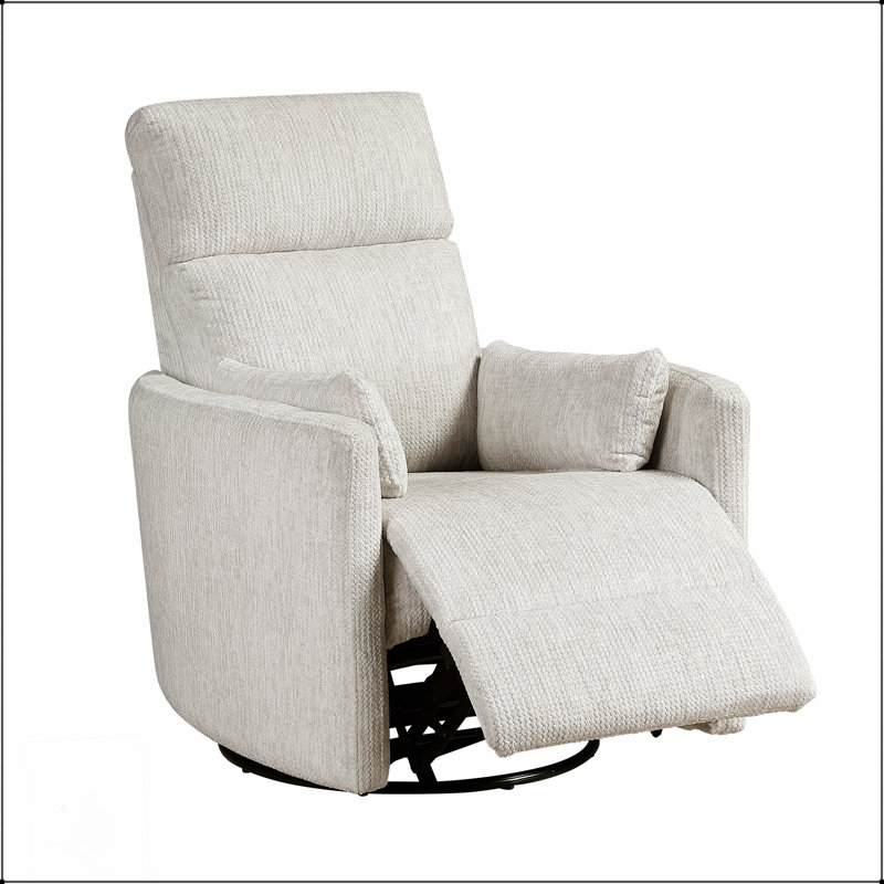 Fauteuil inclinable et pivotant moderne avec revêtement en microfibre beige, confort moelleux et coussins assortis pour le salon
