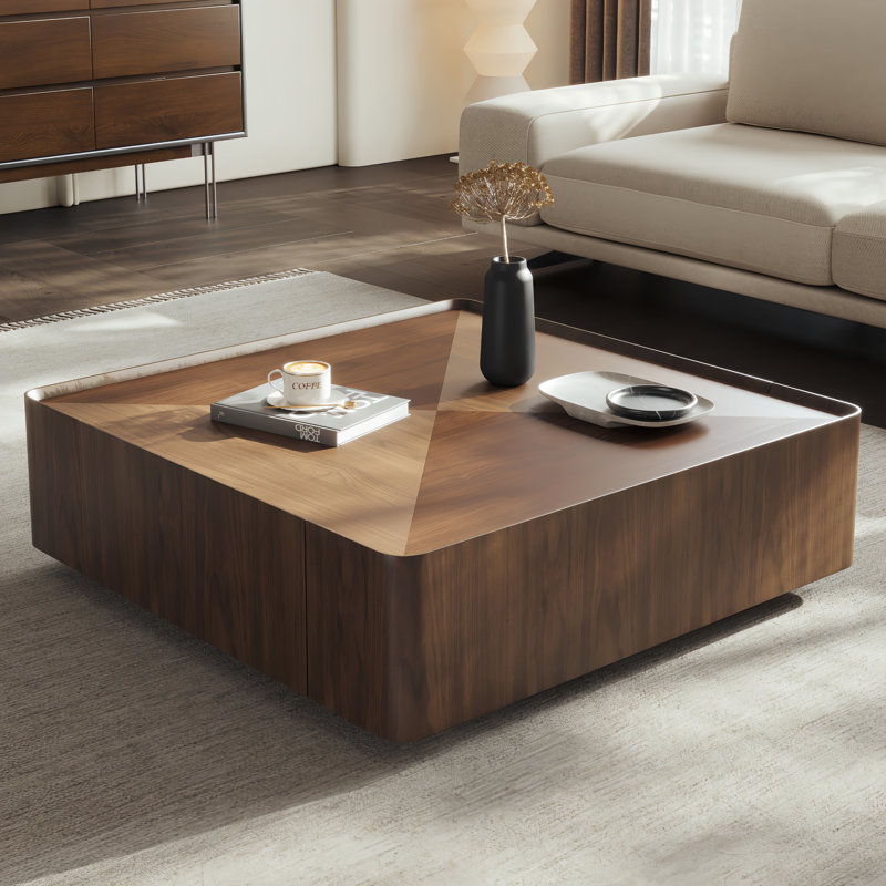 35.4” Single Walnut Square Coffee Table With Storage, 12.6”H x 35.4”W x 35.4”D