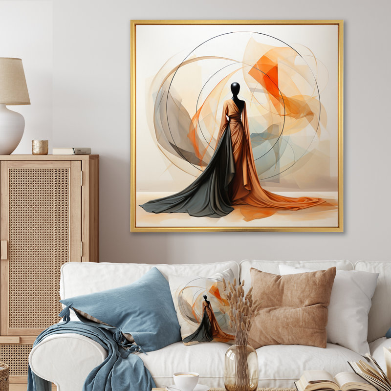 Abstrait contemporain danseur africain - art mural femme afro-américaine, Cadre flottant doré, H 24 po x l 24 po x P 1 po
