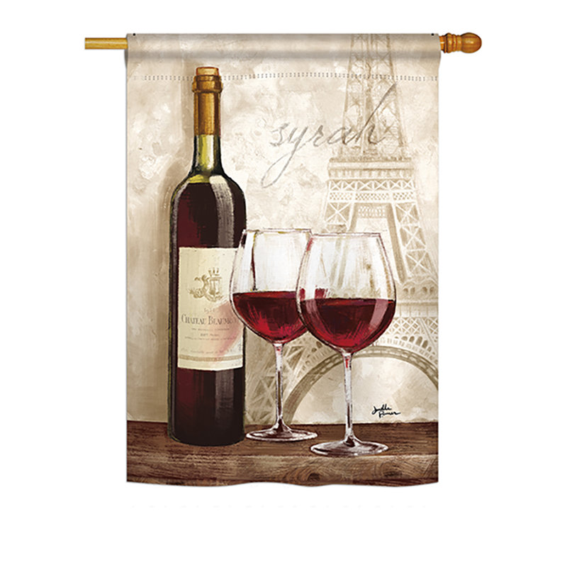 Vin à paris joyeuse heure et boissons, en polyester 40 x 28 po drapeau maison